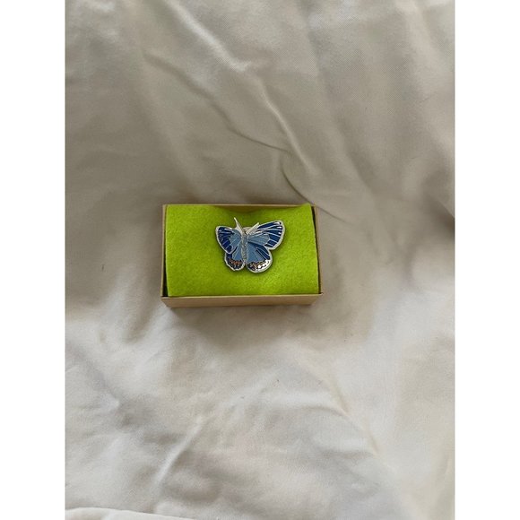 Butterfly Silver and 2-Tone Blue & Corral Color Resin Lapel Pin / Brooch - Picture 7 of 10